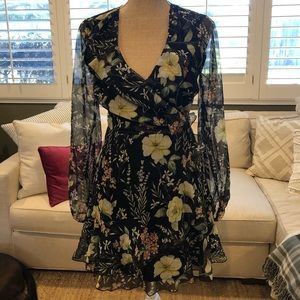 NWT black floral wrap dress